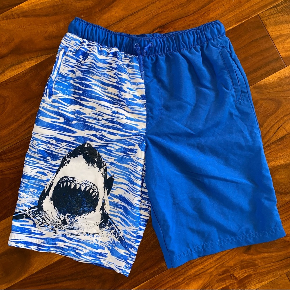 EUC Boys Size XL (14-16), Wonder Nation Blue Shark Mesh Liner Swim Trunks